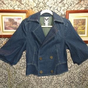 Marc Bouwer blue jean denim crop trucker jacket stylish with loose sleeves